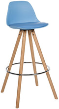 Barkruk Kunstlederen Zitting - Krukcomfort - Tijdloze Uitstraling Kleur blauw Onderstel Kleur natuur