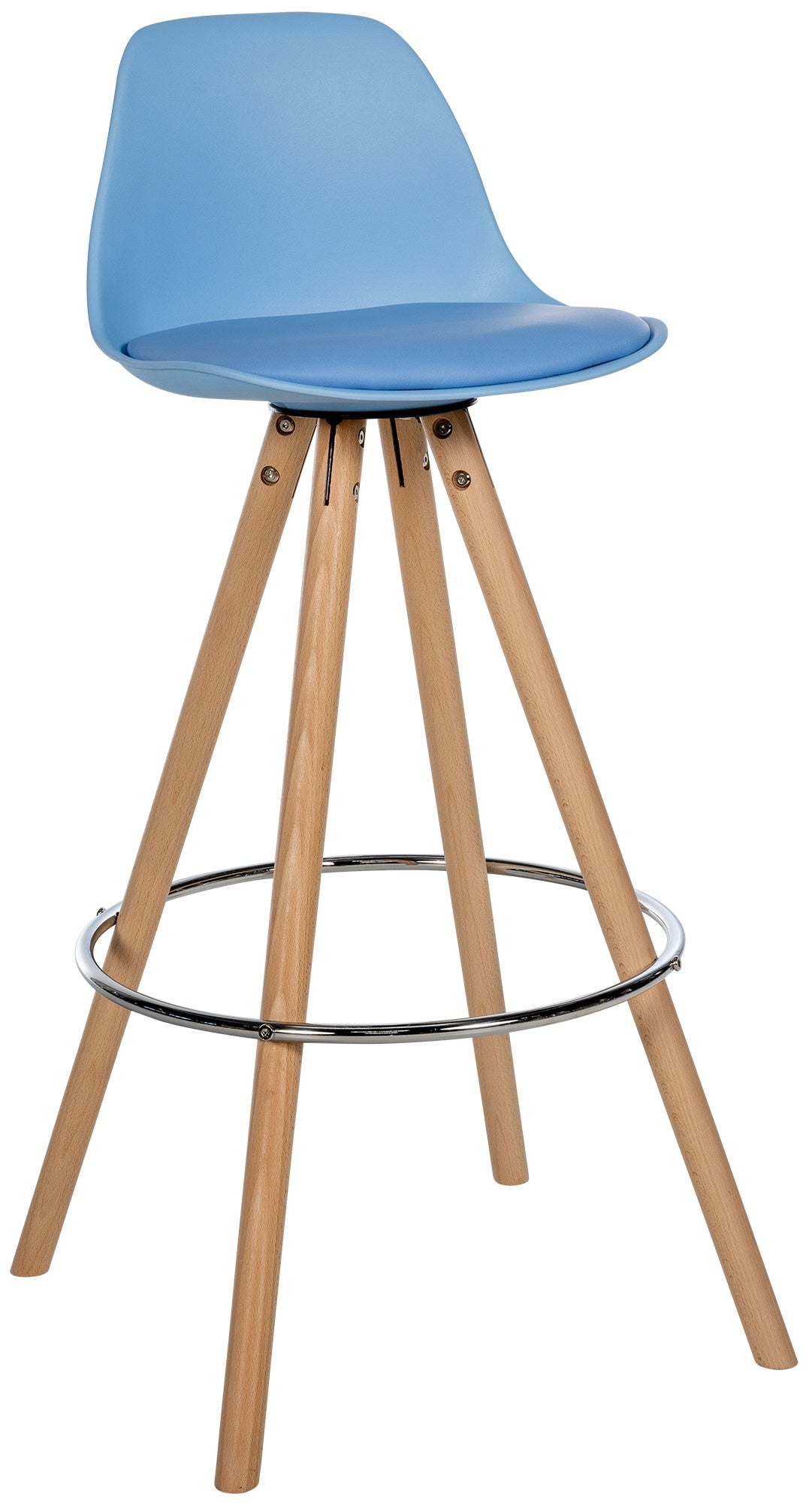 Barkruk Kunstlederen Zitting - Krukcomfort - Tijdloze Uitstraling Kleur blauw Onderstel Kleur natuur