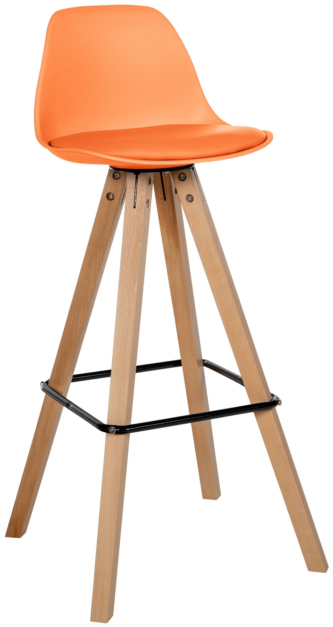 Moderne Barstoel - Kruk - Comfortabel Kunstleer, Duurzaam Beukenhout Frame Kleur oranje Onderstel Kleur natuur