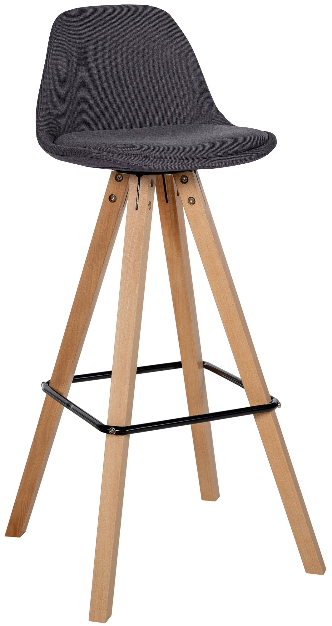 Barkruk met Bekleding - Kruk - Duurzaam Zithoogte 77 cm - Stoffen en Houten Details Kleur donkergrijs Onderstel Kleur natuur
