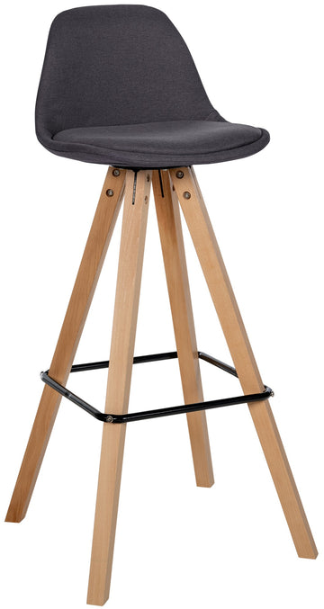 Barkruk met Bekleding - Kruk - Duurzaam Zithoogte 77 cm - Stoffen en Houten Details Kleur donkergrijs Onderstel Kleur natuur