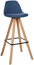 Barkruk met Bekleding - Kruk - Duurzaam Zithoogte 77 cm - Stoffen en Houten Details Kleur blauw Onderstel Kleur natuur