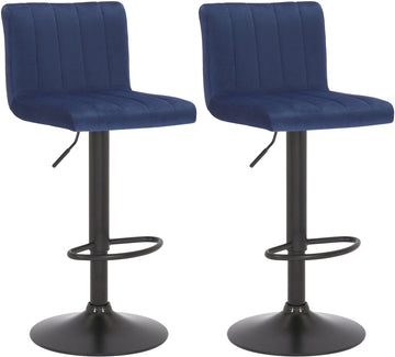 Set van 2 Fluwelen Barkrukken - Barstoelen - In Hoogte Verstelbaar Design Kleur blauw