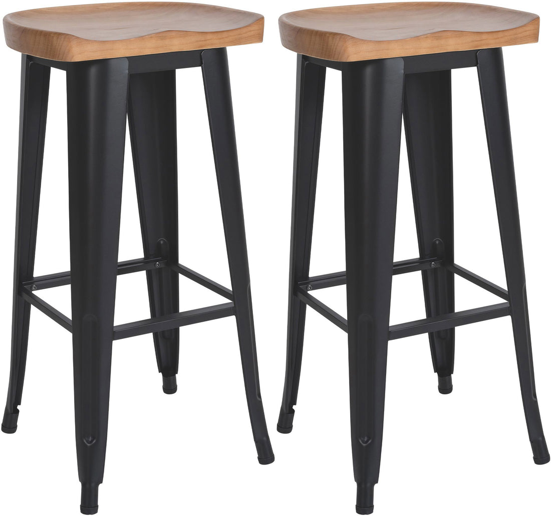Set van twee barkrukken - Hoge krukken - Modern design, massief hout en matzwart metaal Kleur zwart