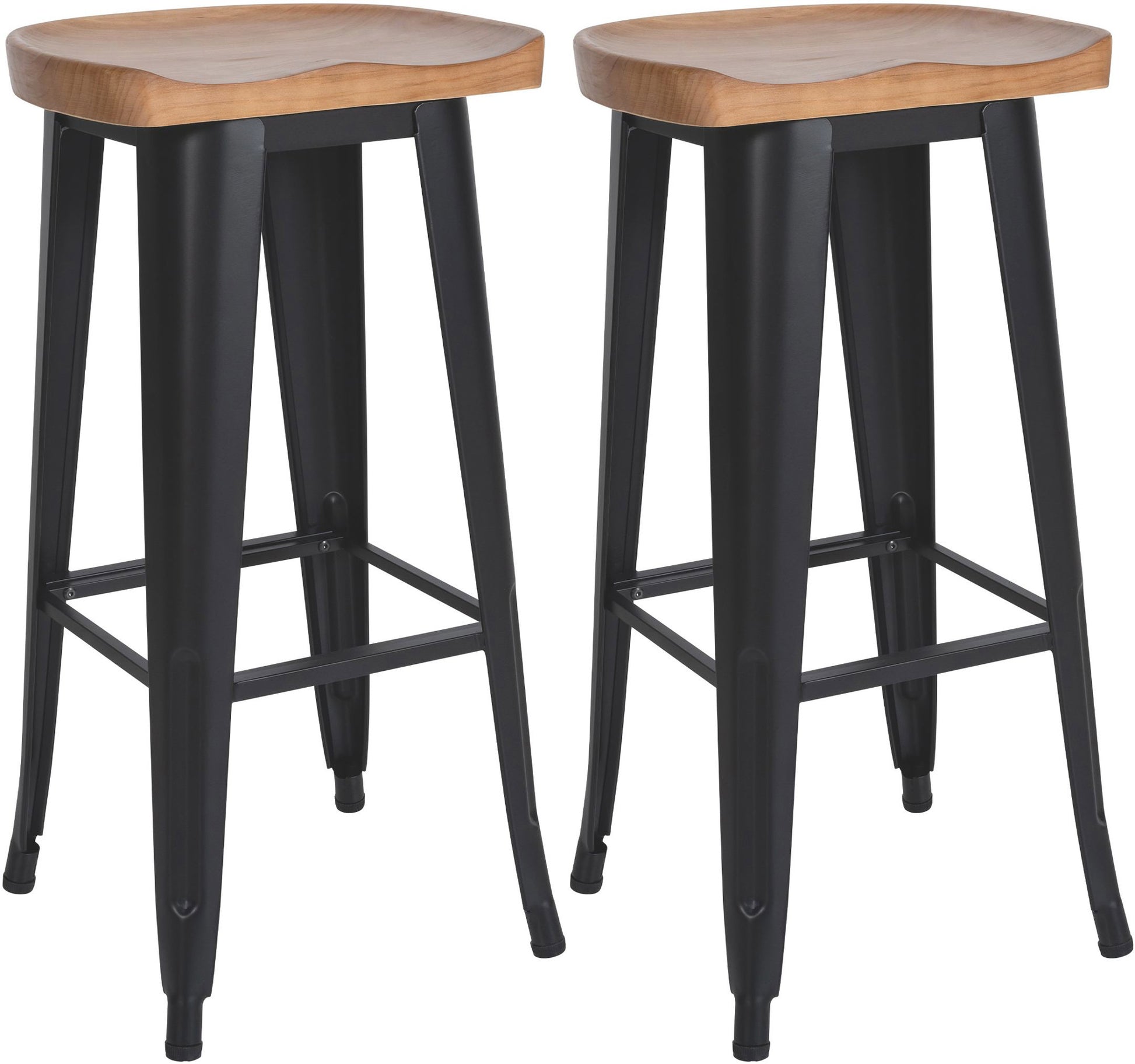 Set van twee barkrukken - Hoge krukken - Modern design, massief hout en matzwart metaal Kleur zwart