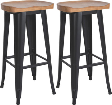 Set van twee barkrukken - Hoge krukken - Modern design, massief hout en matzwart metaal Kleur zwart