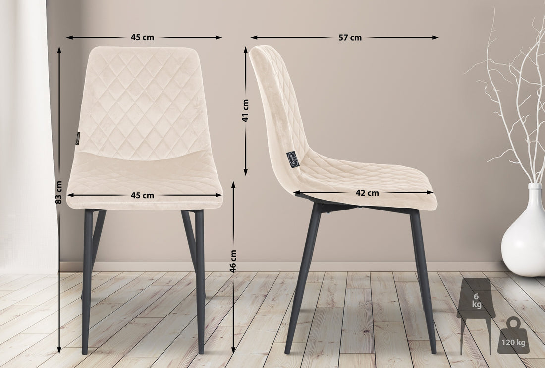 4-delige set Fluwelen Eetkamerstoelen - Stoelenset - Ultiem Comfort Kleur crème