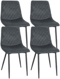 Set van 4 Eetkamerstoelen - Fluwelen Stoelen - Extra Zitcomfort Kleur donkergrijs