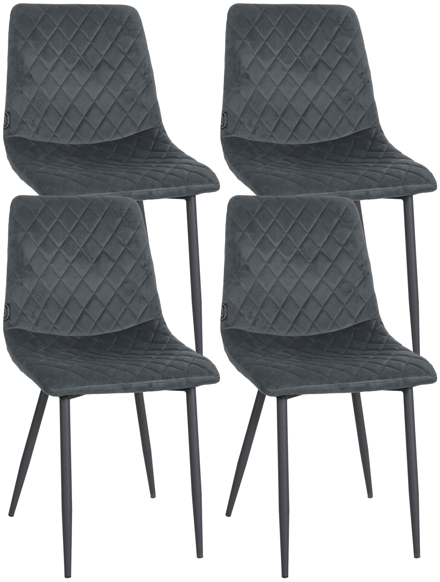 Set van 4 Eetkamerstoelen - Fluwelen Stoelen - Extra Zitcomfort Kleur donkergrijs