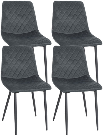 Set van 4 Eetkamerstoelen - Fluwelen Stoelen - Extra Zitcomfort Kleur donkergrijs