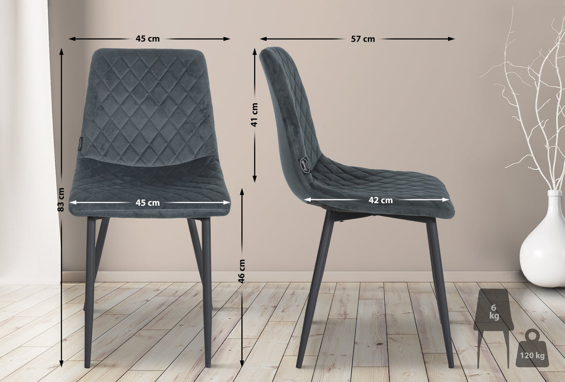 Set van 4 Eetkamerstoelen - Fluwelen Stoelen - Extra Zitcomfort Kleur donkergrijs