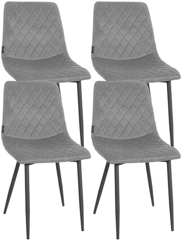 Set van 4 Eetkamerstoelen - Fluwelen Stoelen - Comfortabele Bekleding Kleur grijs