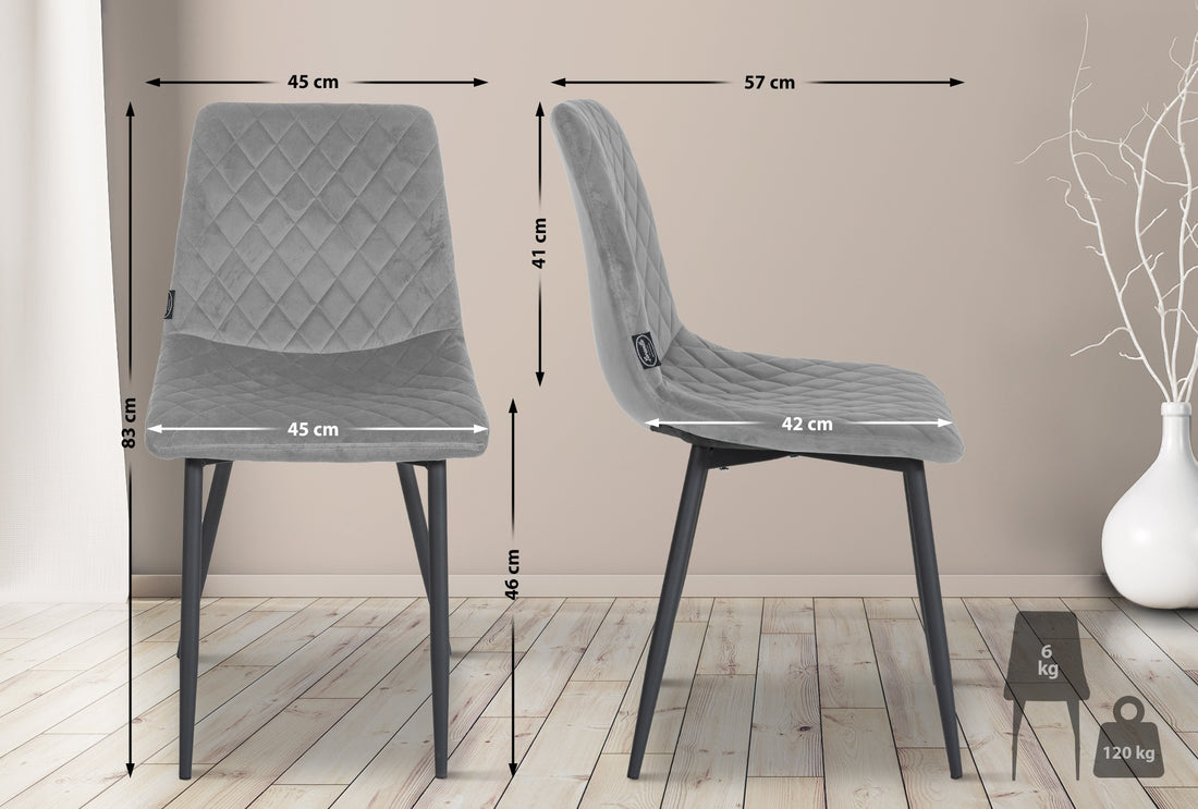 Set van 4 Eetkamerstoelen - Fluwelen Stoelen - Comfortabele Bekleding Kleur grijs
