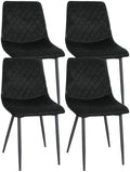 Set van 4 fluwelen eetkamerstoelen - Stoffen stoelen - Comfortabel en stijlvol design Kleur zwart