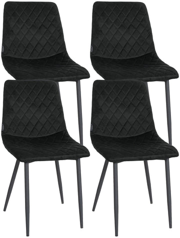 Set van 4 fluwelen eetkamerstoelen - Stoffen stoelen - Comfortabel en stijlvol design Kleur zwart