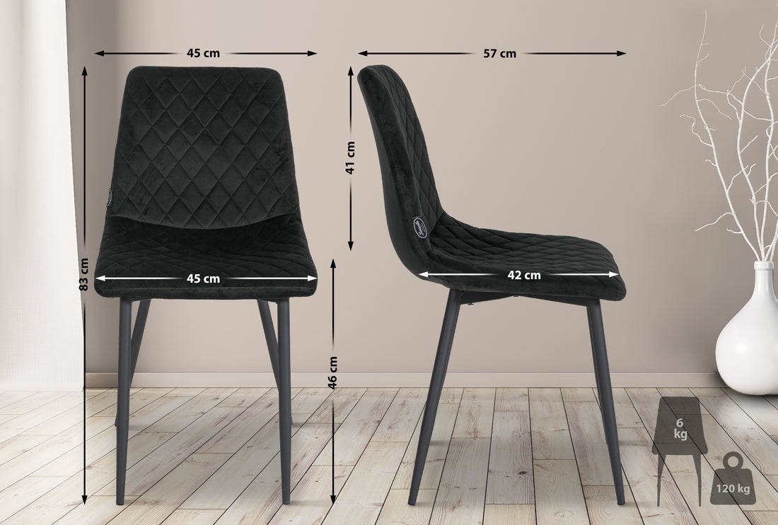 Set van 4 fluwelen eetkamerstoelen - Stoffen stoelen - Comfortabel en stijlvol design Kleur zwart