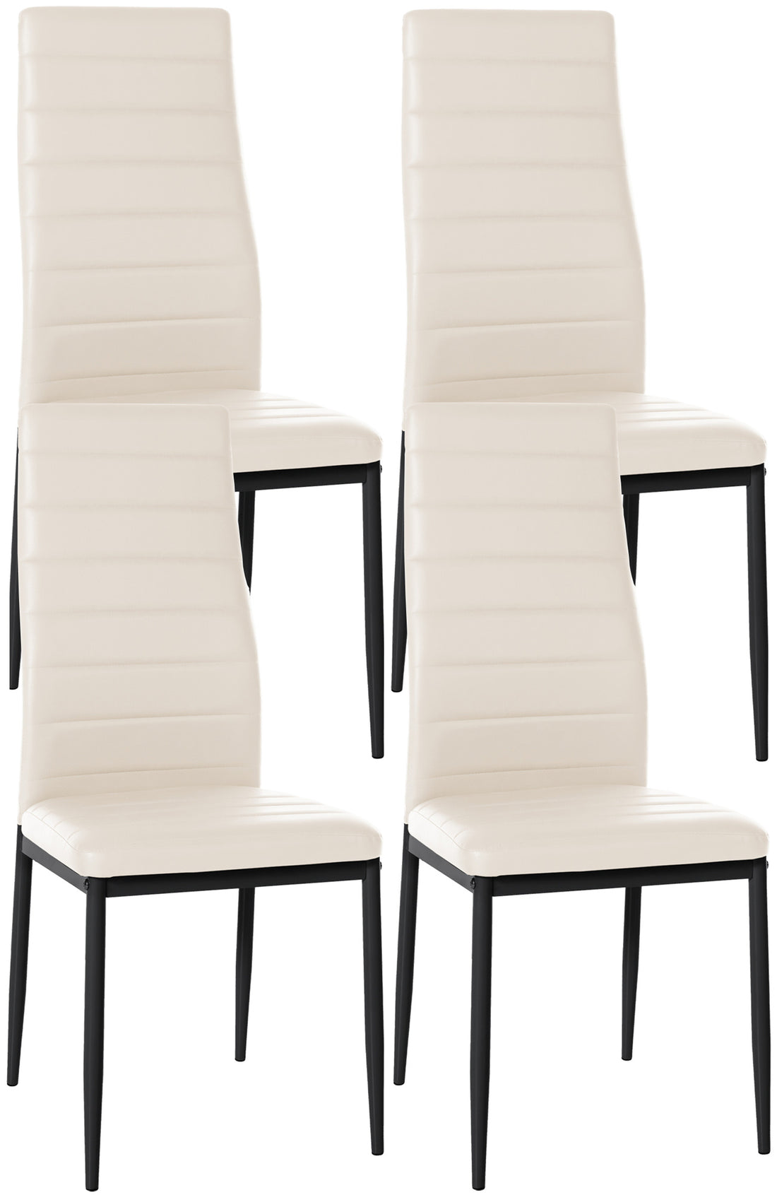 4-delige set Eetkamerstoelen - Dinerset - Comfortabele Hoge Rugleuning, Modern Design Kleur crème Materiaal kunstleer