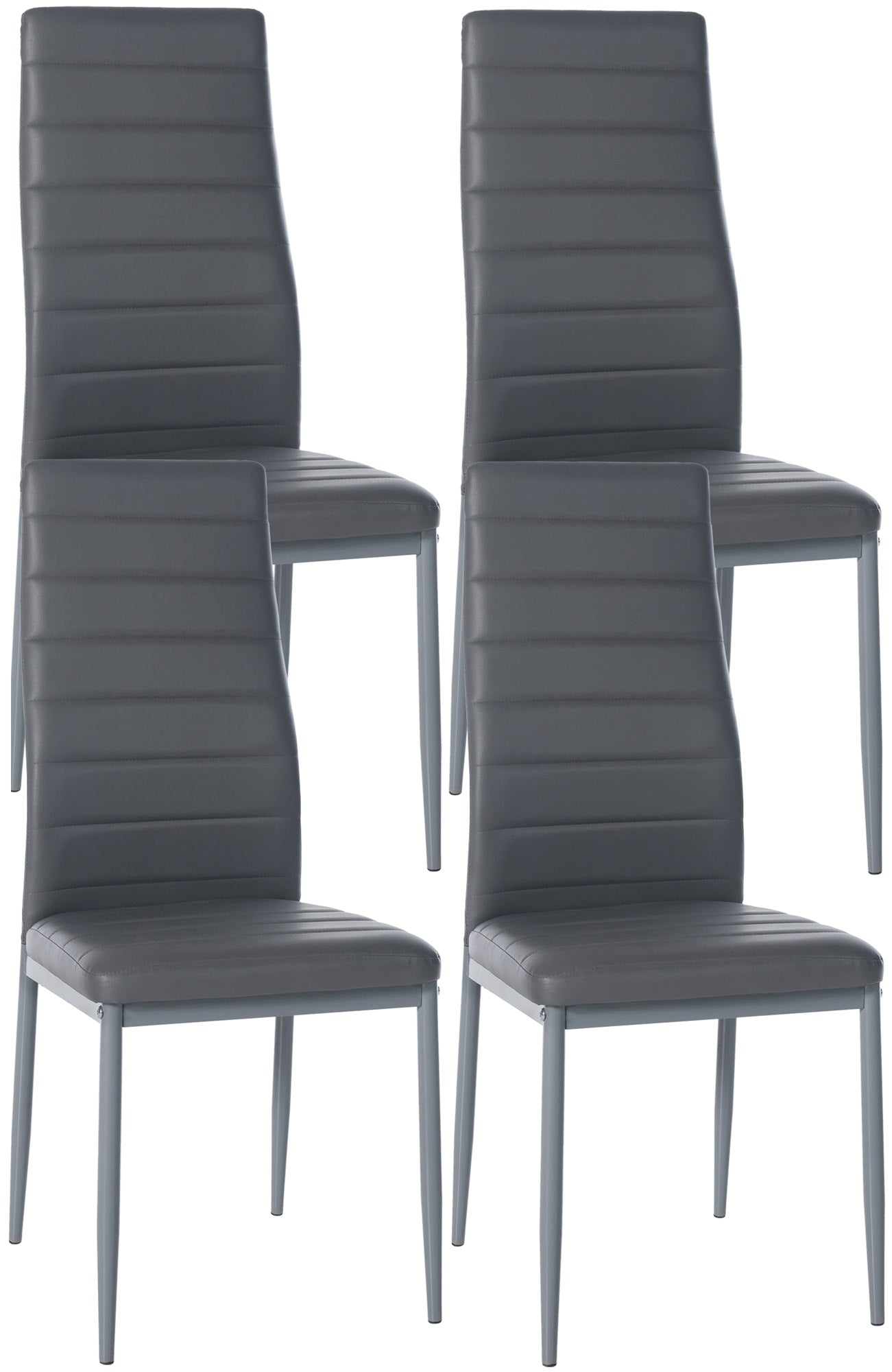 4-delige set Eetkamerstoelen - Dinerset - Comfortabele Hoge Rugleuning, Modern Design Kleur grijs Materiaal kunstleer