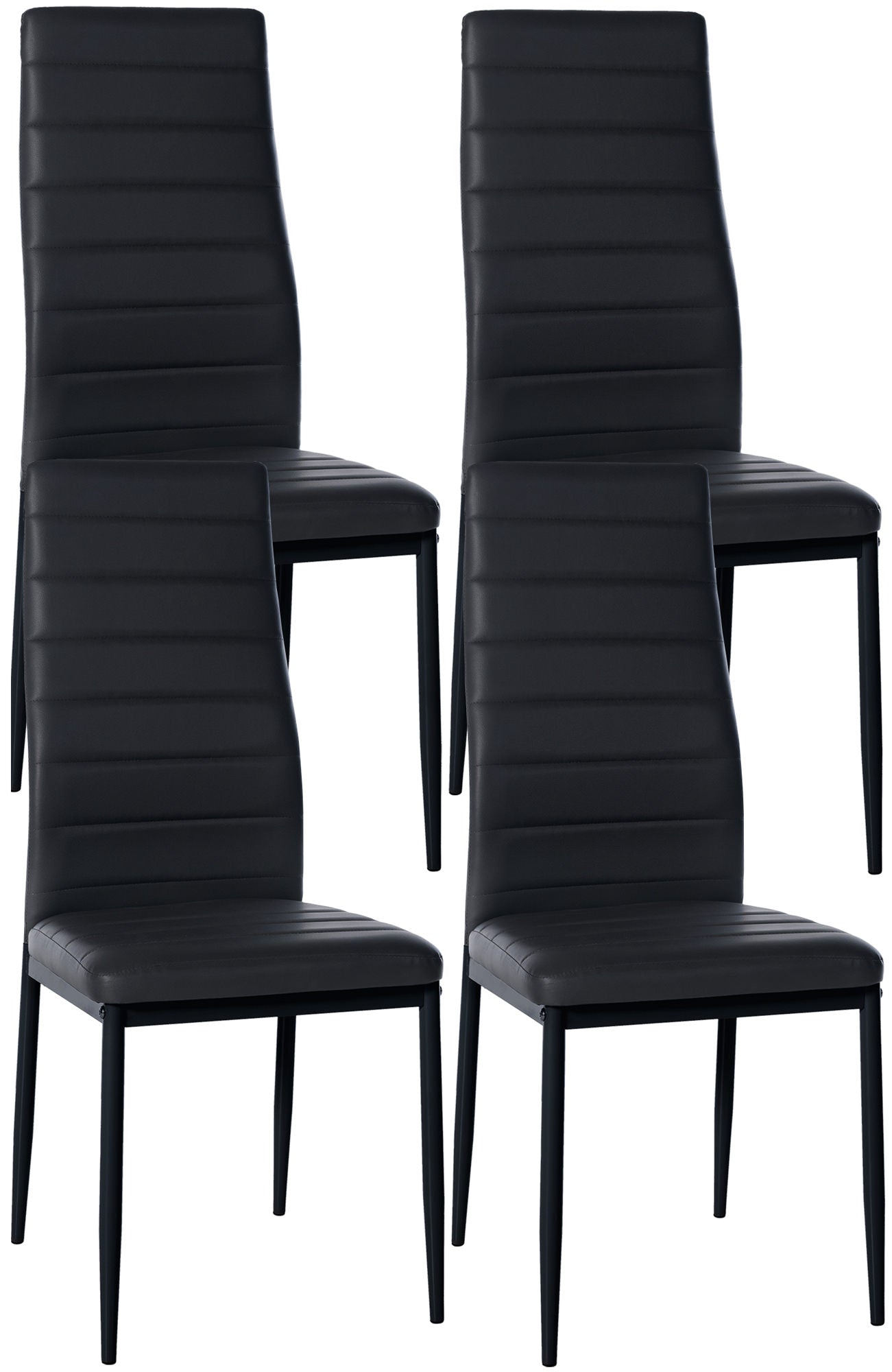 4-delige set Eetkamerstoelen - Dinerset - Comfortabele Hoge Rugleuning, Modern Design Kleur zwart Materiaal kunstleer