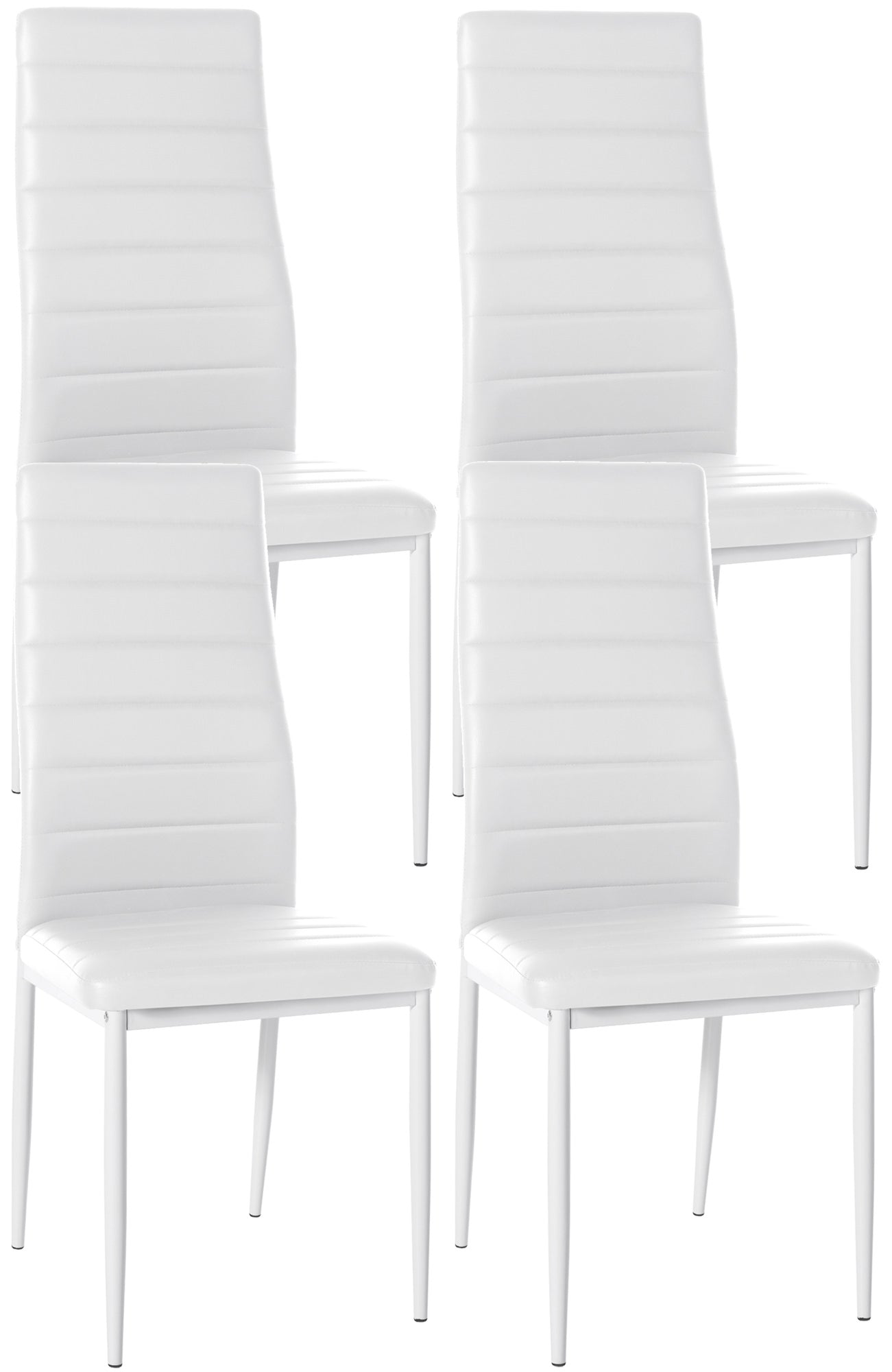 4-delige set Eetkamerstoelen - Dinerset - Comfortabele Hoge Rugleuning, Modern Design Kleur wit Materiaal kunstleer