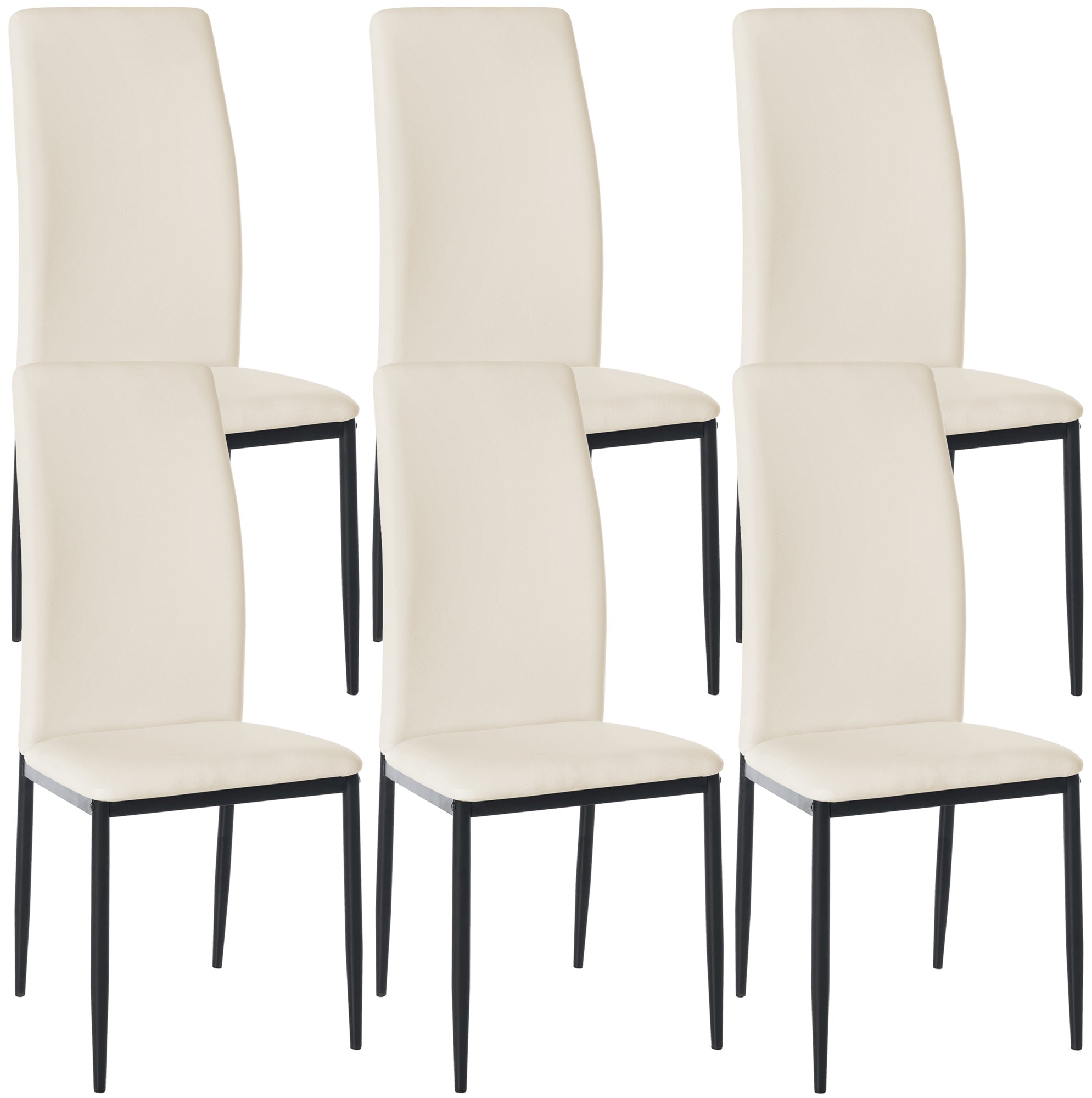 6-delige Set Eetkamerstoelen - Keukenstoelen - Hoog Zitcomfort Kleur crème