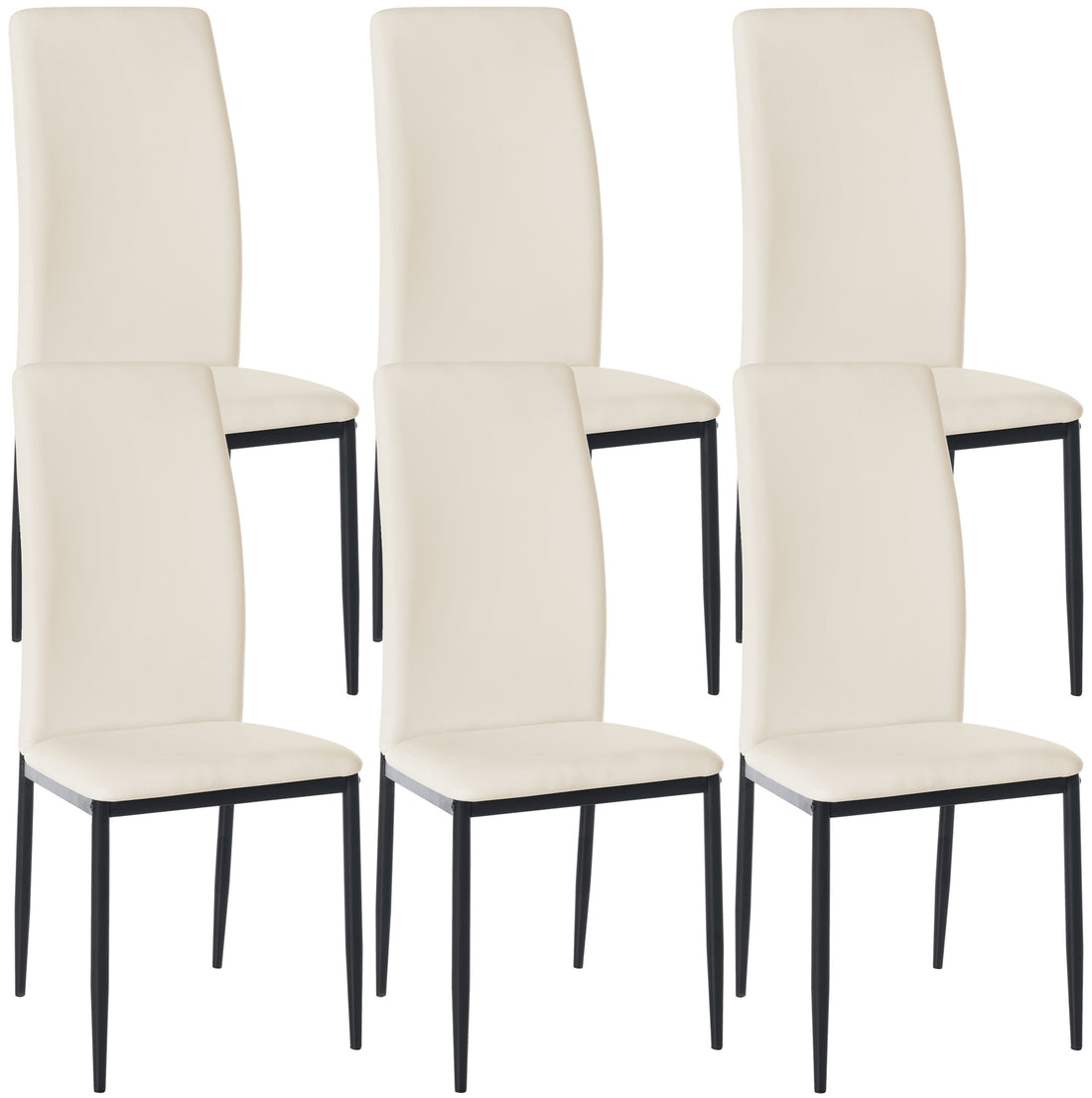 6-delige Set Eetkamerstoelen - Keukenstoelen - Hoog Zitcomfort Kleur crème