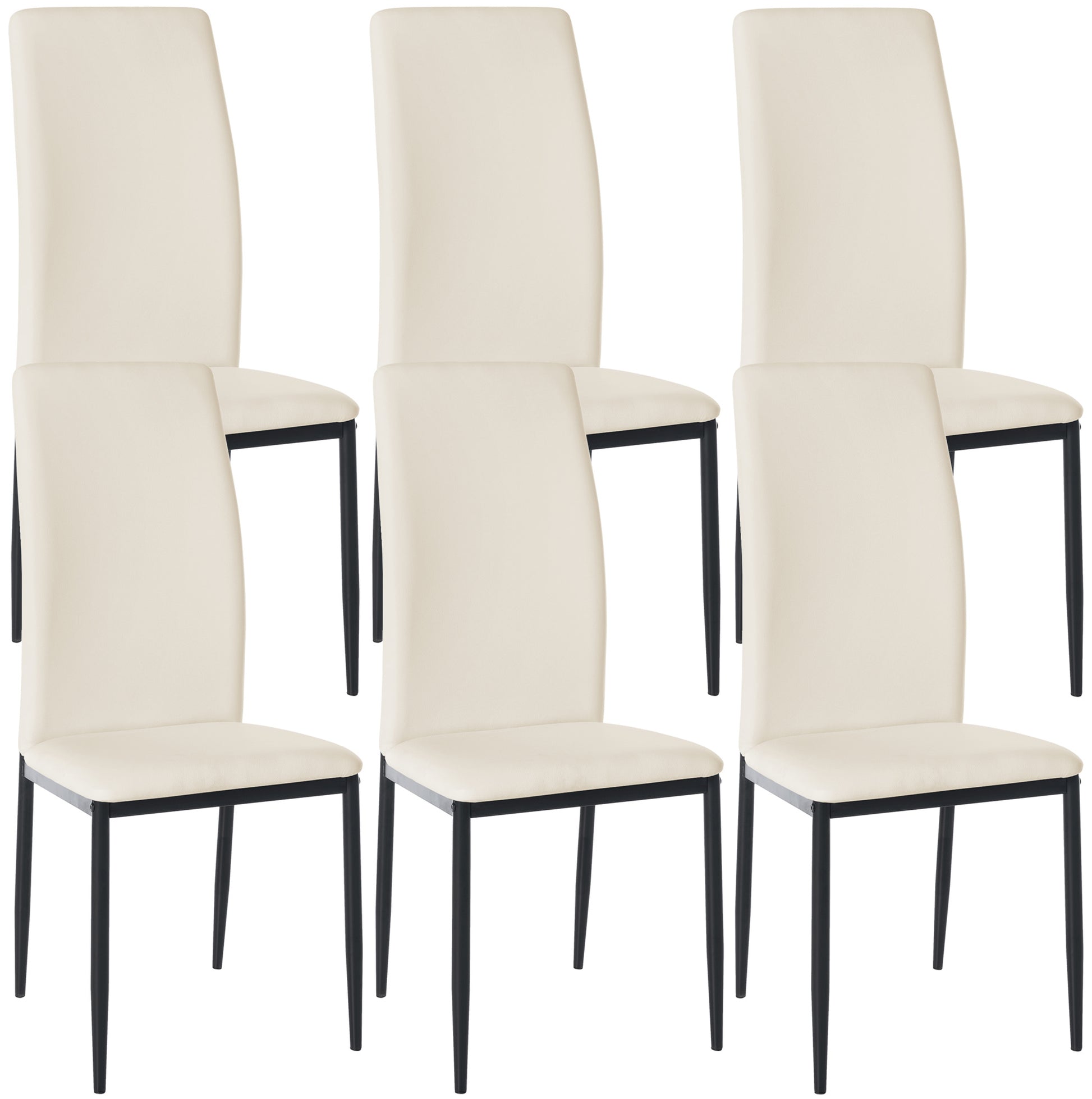 6-delige Set Eetkamerstoelen - Keukenstoelen - Hoog Zitcomfort Kleur crème