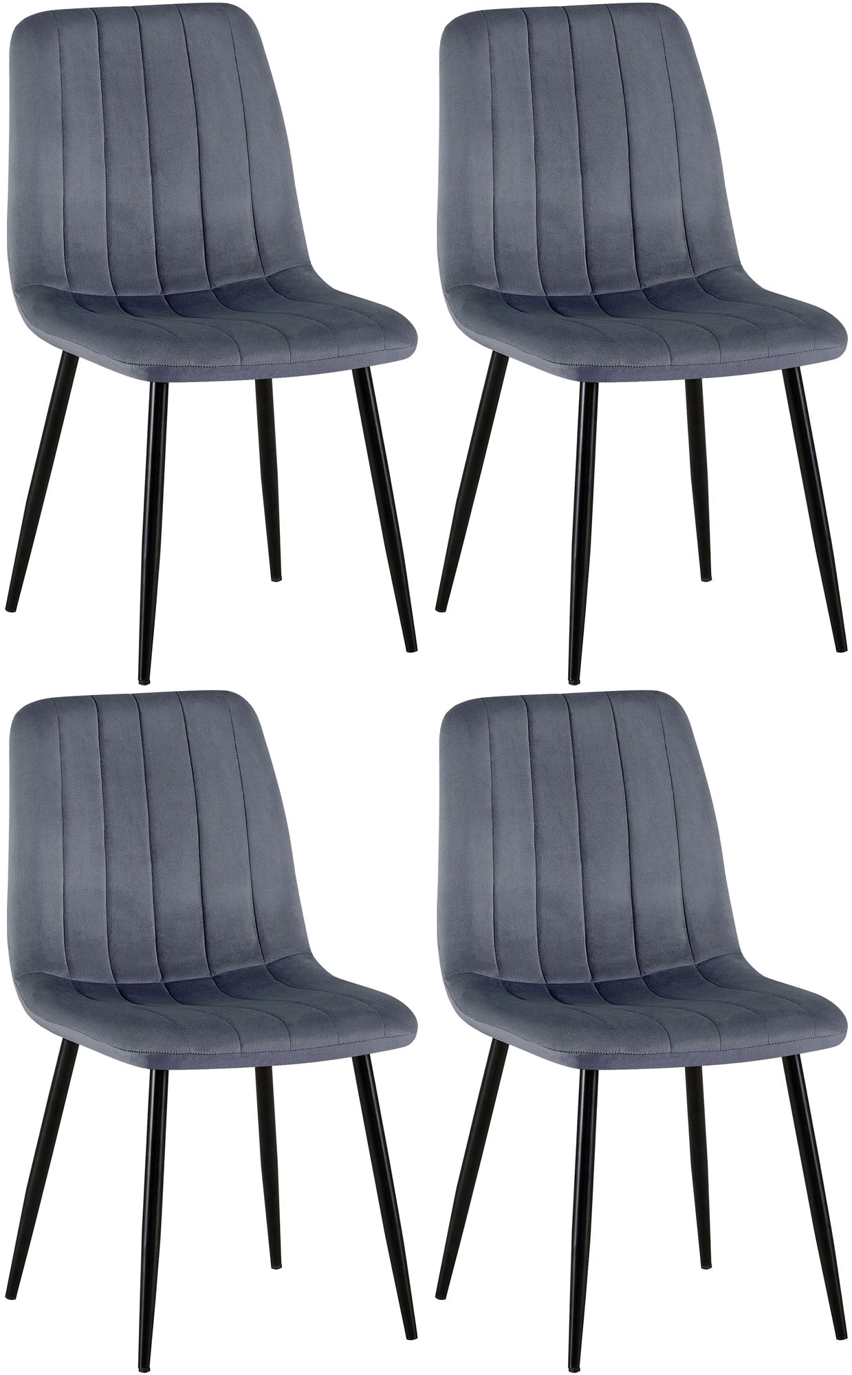 4-delige Set Stoelen - Eetkamerstoelen - Comfortabele Gewatteerde Zitting Kleur donkergrijs Materiaal zacht