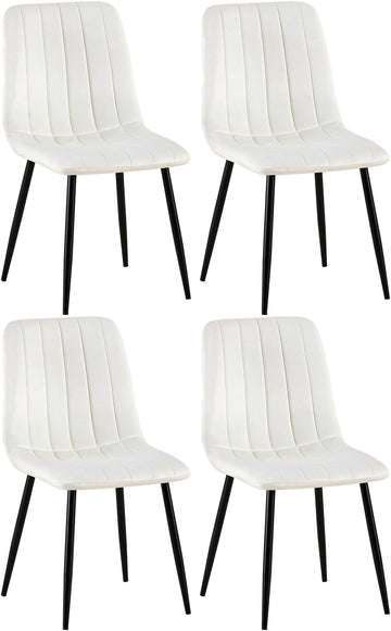 Set van 4 Eetkamerstoelen - Keukenstoelen - Optimaal Comfort, Beschermers Gevoelige Vloeren Kleur crèmewit
