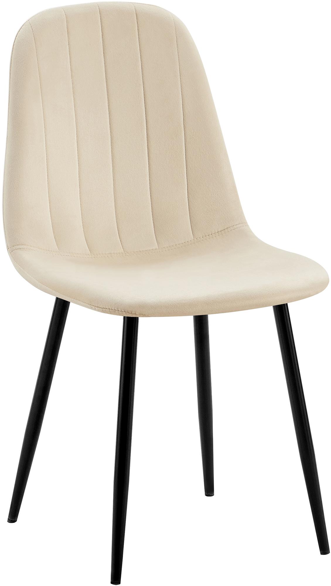 Eetkamerstoel met Fluwelen Bekleding - Keukenstoel - Hoog Comfort, Zwart Metalen Frame Kleur crème