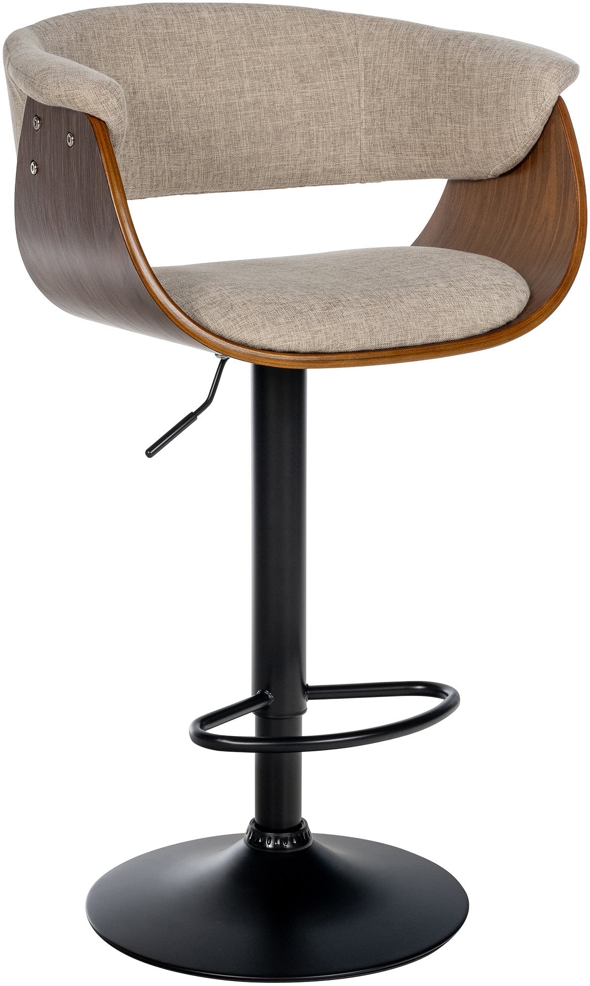 Barkruk - Houten Zitting - 360° Draaibaar Comfort - Moderne Trompetvoet Kleur walnoot/creme Materiaal Stof