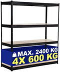 Zwaar Draagvermogen Opslagrek - Metalen Stelling - Flexibele Plankhoogte, 2,4 Ton Capaciteit Kleur zwart