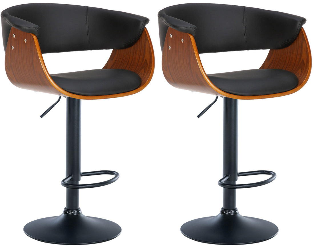 2-delige set Barkrukken - Houten Zitschaal - Comfortabel Verstelbaar en 360° Draaibaar Kleur walnoot/zwart Materiaal kunstleer