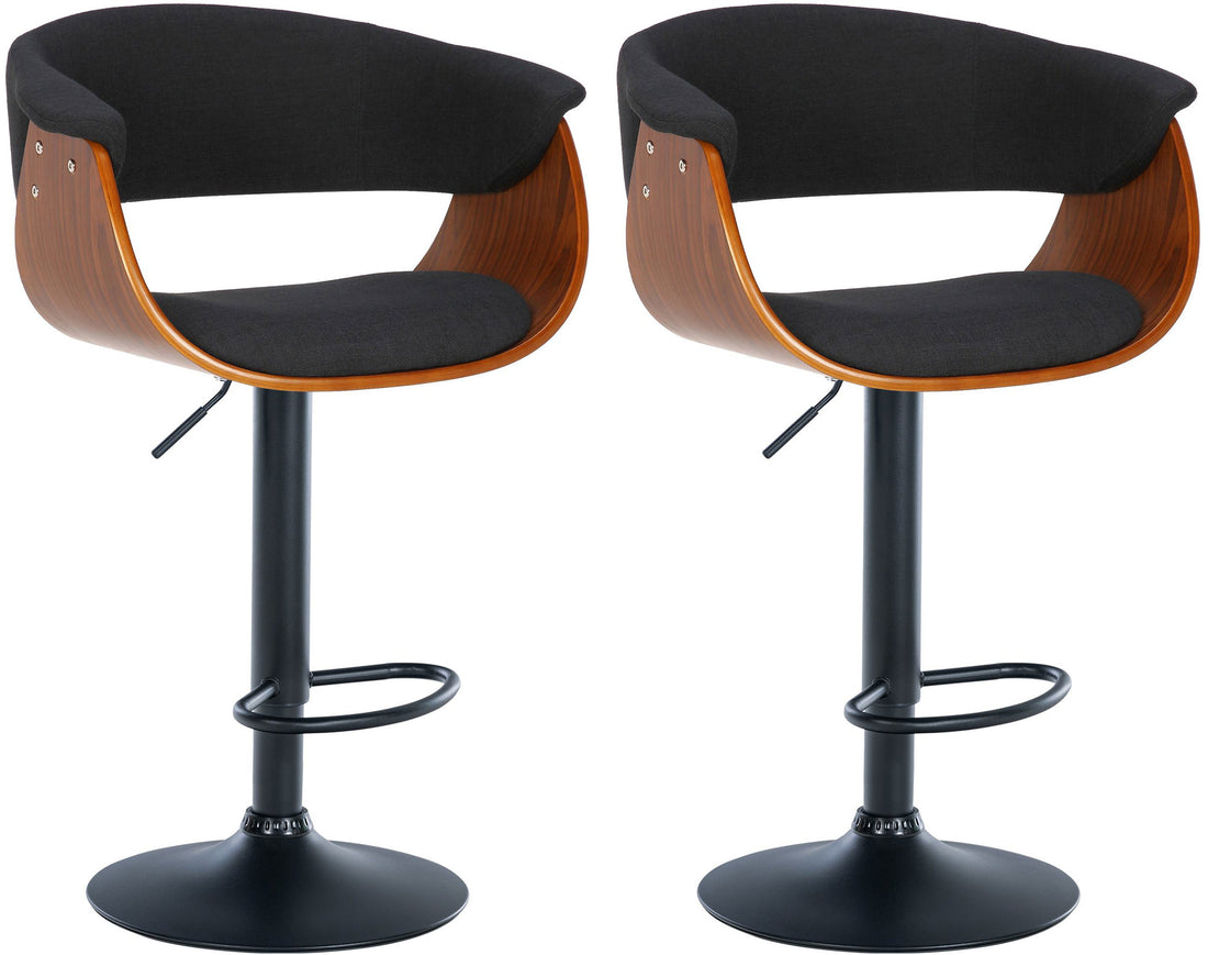 2-delige set Barkrukken - Houten Zitschaal - Comfortabel Verstelbaar en 360° Draaibaar Kleur walnoot/zwart Materiaal kunstleer