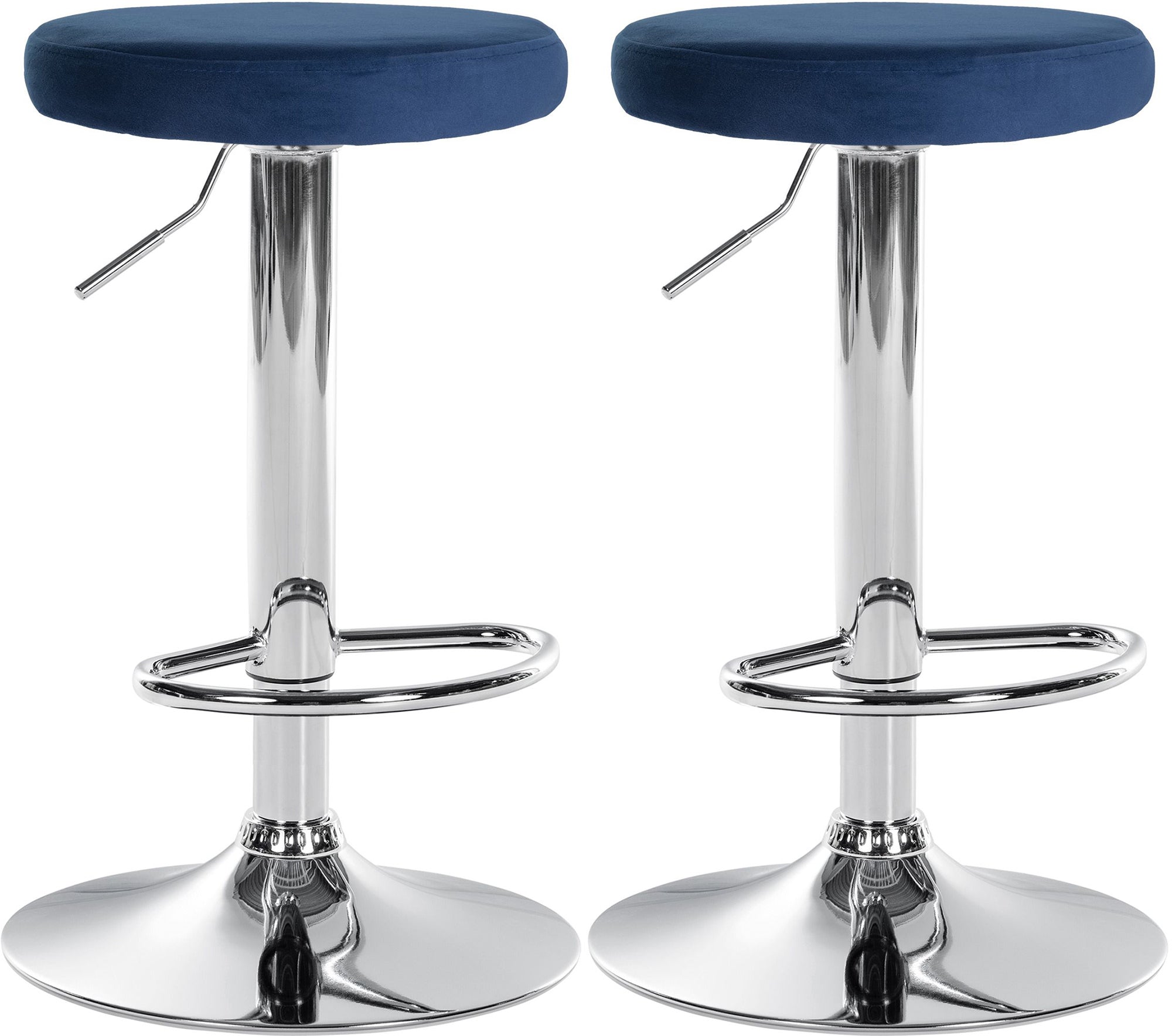 2-Delige Set Barkrukken - Keukenkrukken - Fluwelen Bekleding, Verstelbaar Comfort Kleur blauw Materiaal onderstel Metaal in chroomlook