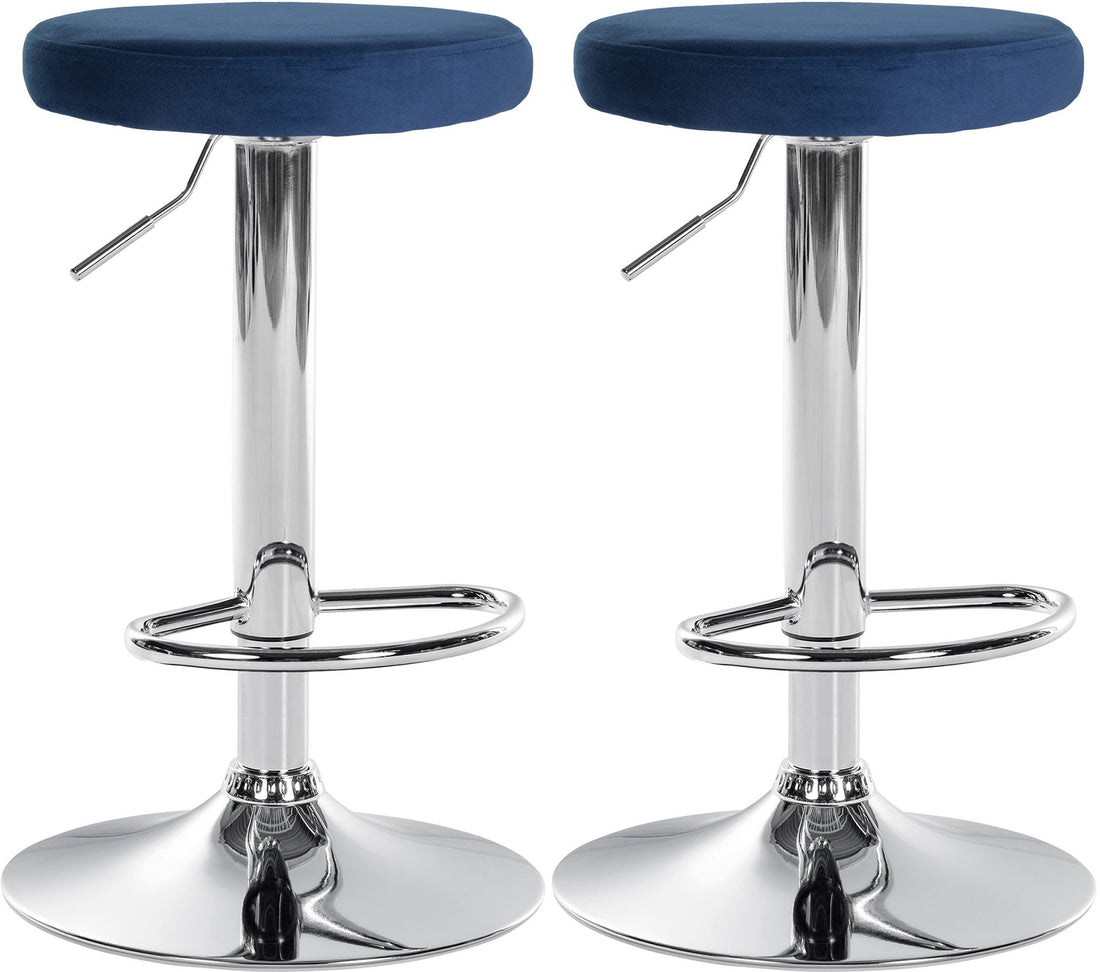 2-Delige Set Barkrukken - Keukenkrukken - Fluwelen Bekleding, Verstelbaar Comfort Kleur blauw Materiaal onderstel Metaal in chroomlook