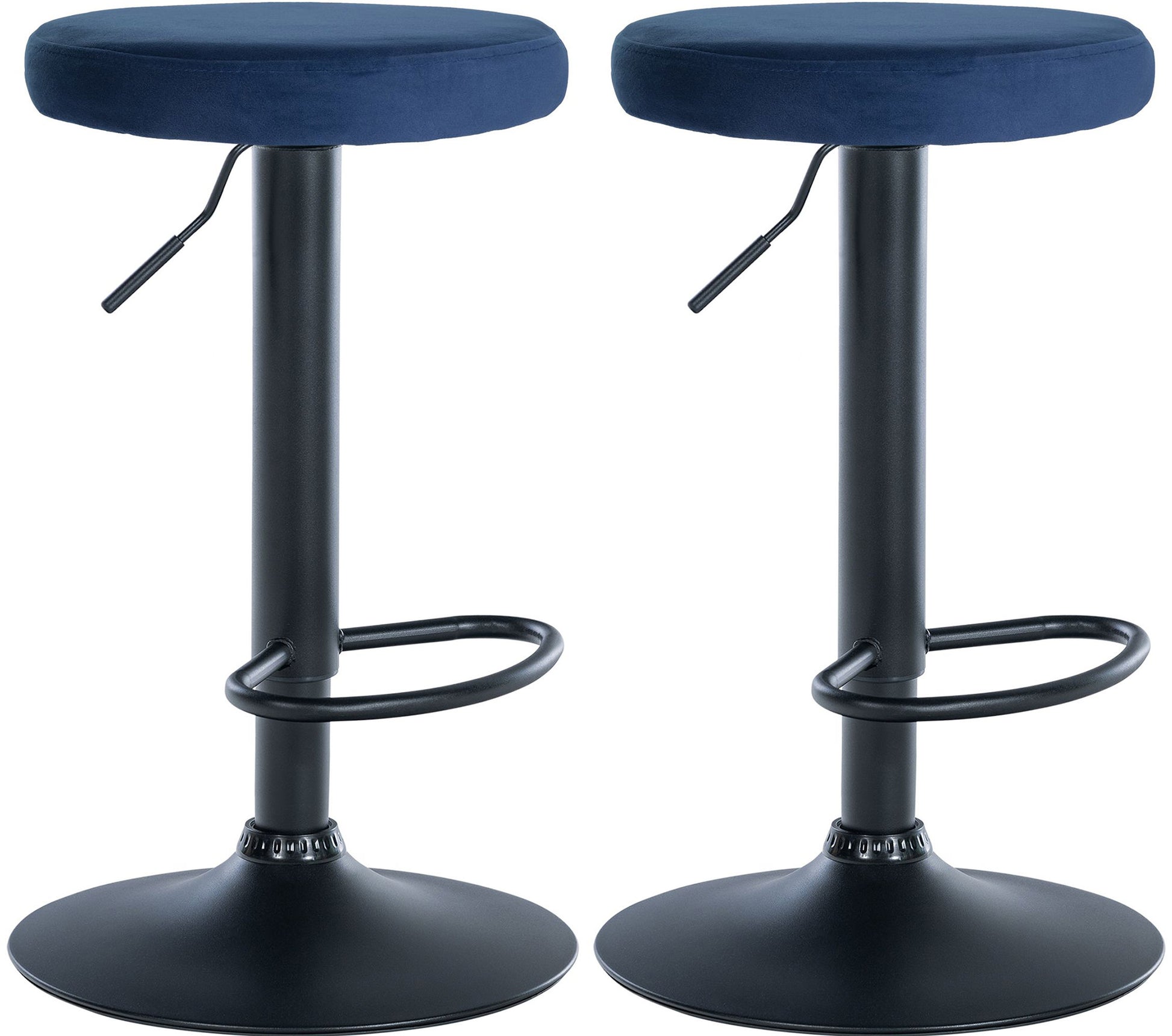 2-Delige Set Barkrukken - Keukenkrukken - Fluwelen Bekleding, Verstelbaar Comfort Kleur blauw Materiaal onderstel Metaal matzwart