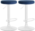 2-Delige Set Barkrukken - Keukenkrukken - Fluwelen Bekleding, Verstelbaar Comfort Kleur blauw Materiaal onderstel Metaal mat wit