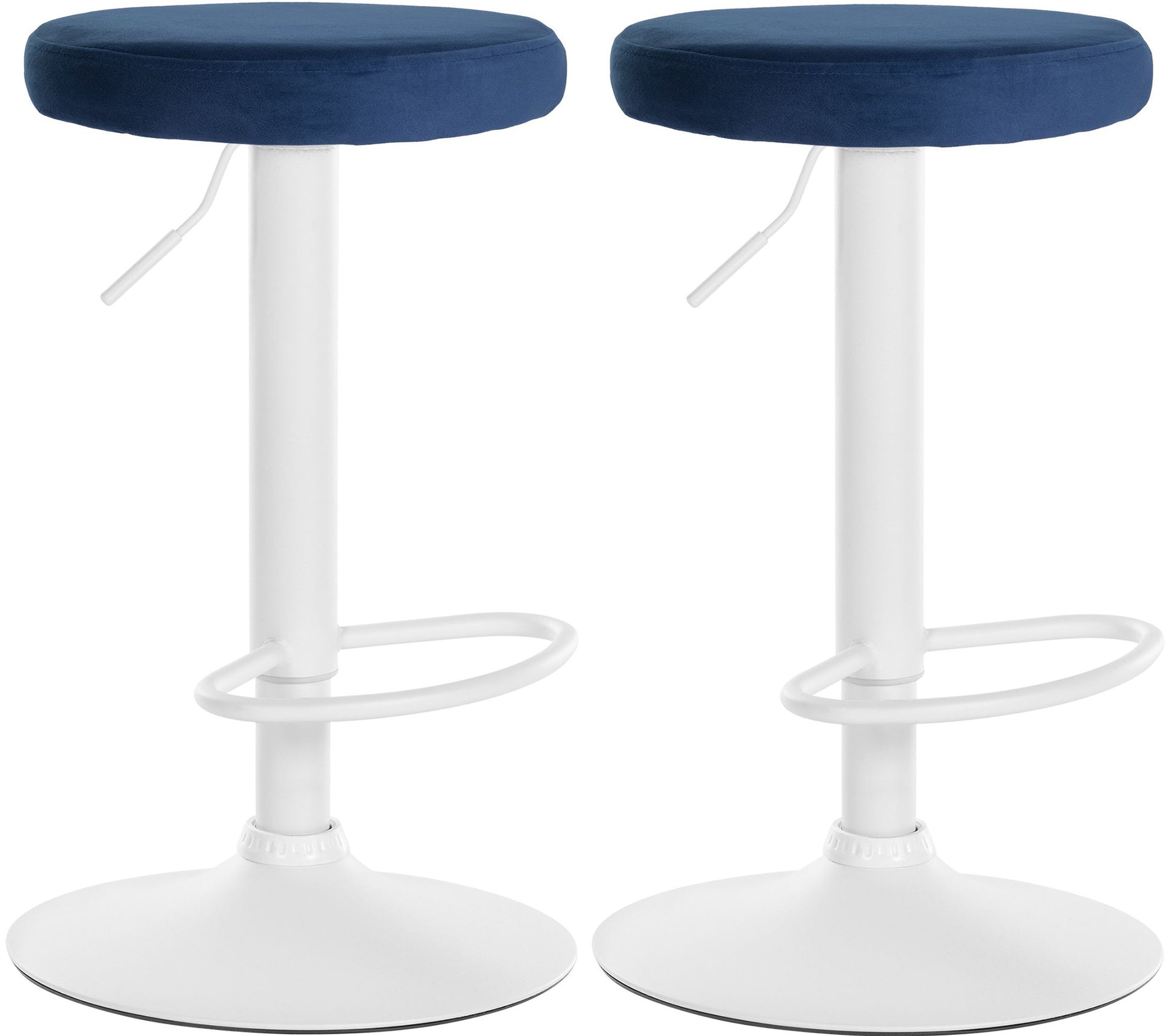 2-Delige Set Barkrukken - Keukenkrukken - Fluwelen Bekleding, Verstelbaar Comfort Kleur blauw Materiaal onderstel Metaal mat wit