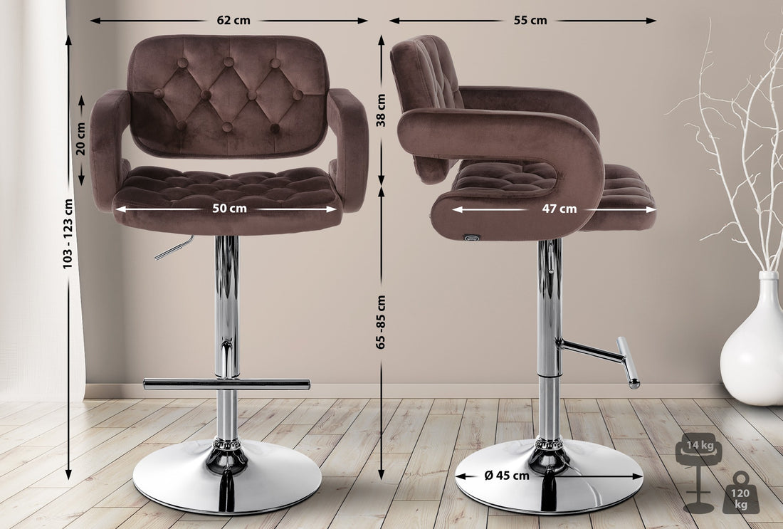 Velvet Barkruk - Fluwelen Kruk - Verstelbare Zithoogte, Luxueus Comfort Kleur bruin