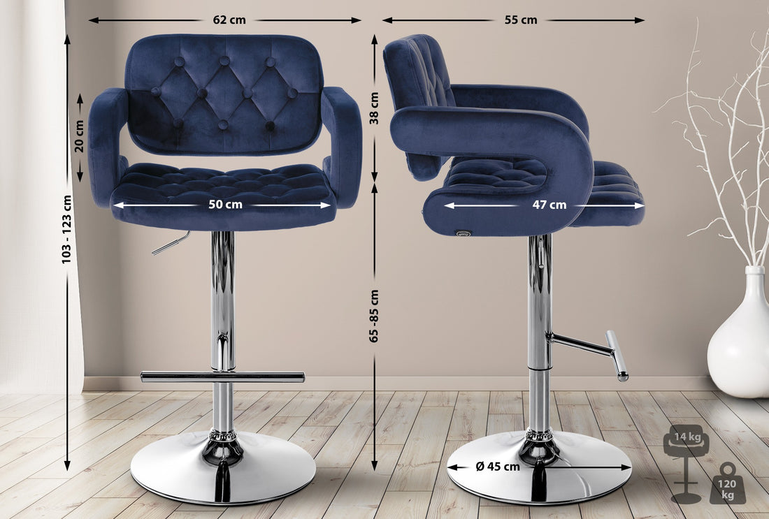 Velvet Barkruk - Fluwelen Kruk - Luxe & Verstelbaar Comfort Kleur blauw