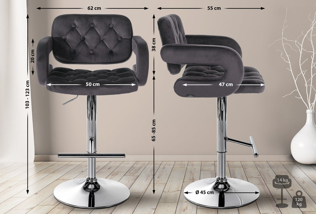 Barkruk Fluweel Donkergrijs - Elegant en Verstelbaar, Tijdloos Design Kleur donkergrijs