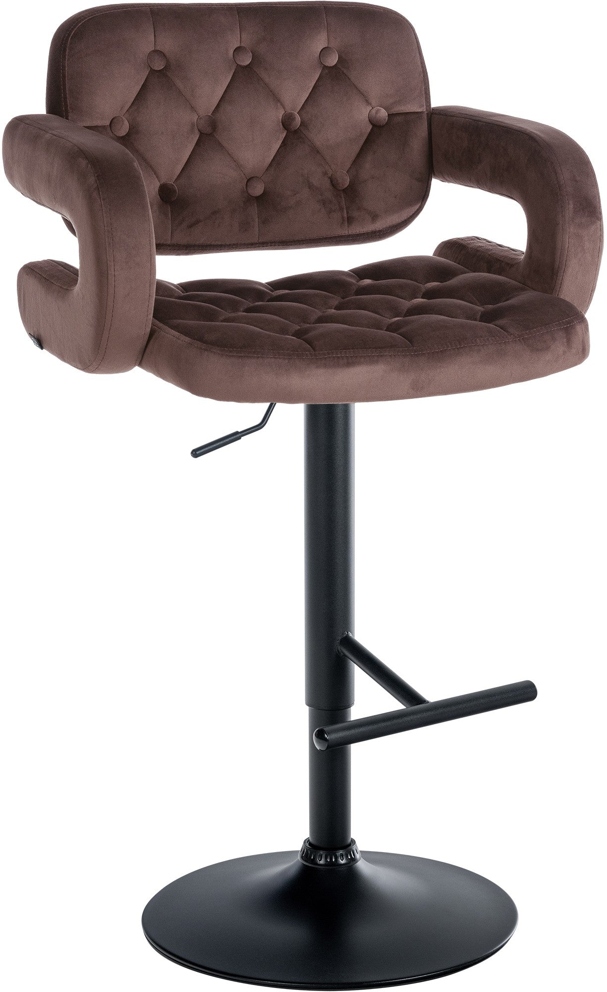 Velours Barkruk - Luxe Zitstoel - Verstelbare Hoogte en Comfortabele Ondersteuning Kleur bruin Materiaal onderstel Metaal matzwart