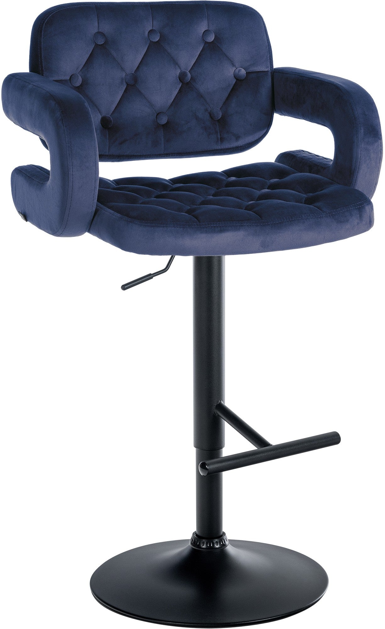 Velours Barkruk - Luxe Zitstoel - Verstelbare Hoogte en Comfortabele Ondersteuning Kleur blauw Materiaal onderstel Metaal matzwart