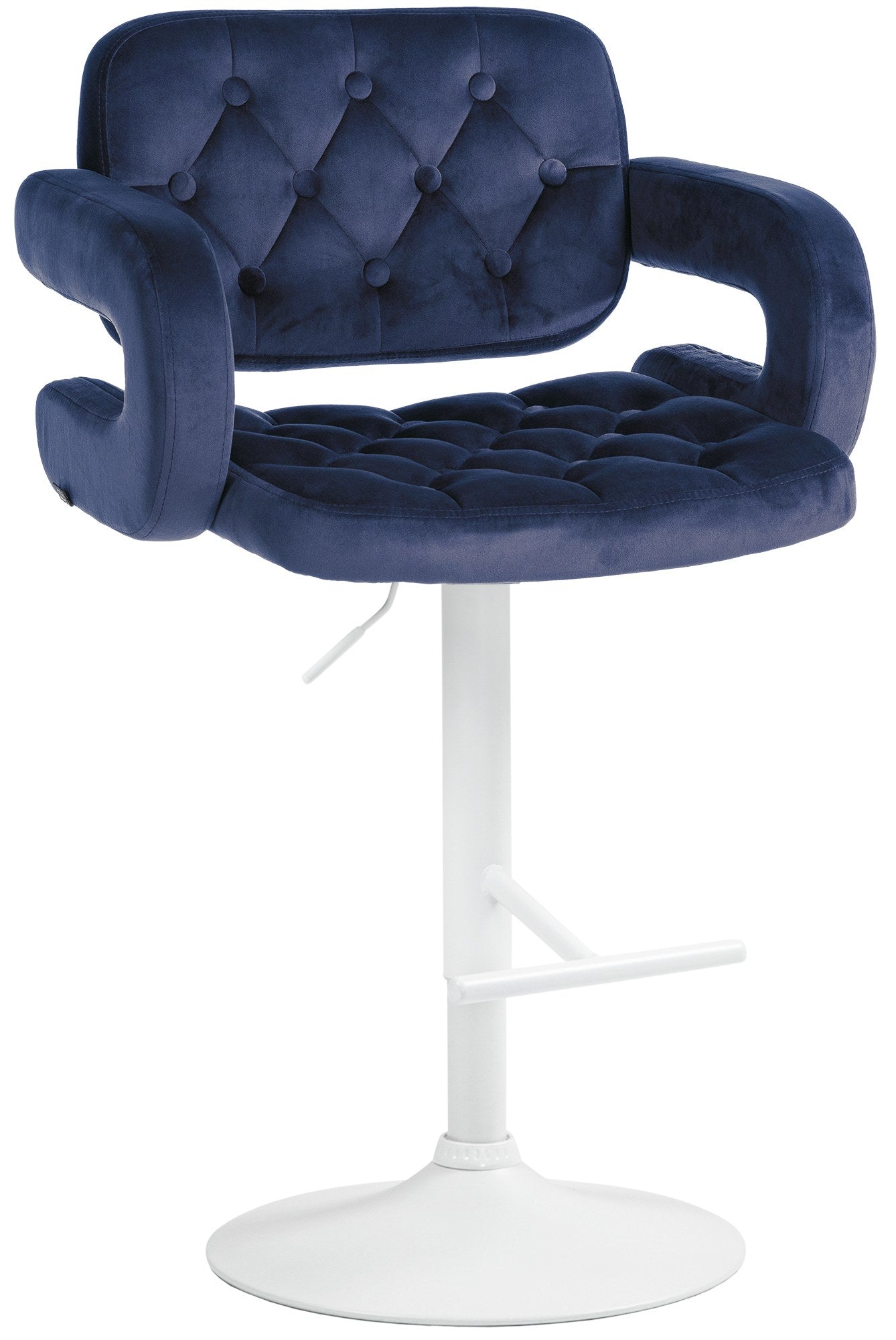 Velours Barkruk - Luxe Zitstoel - Verstelbare Hoogte en Comfortabele Ondersteuning Kleur blauw Materiaal onderstel Metaal mat wit
