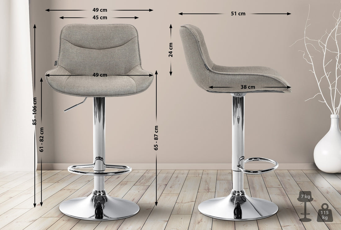Verstelbare Stoffen Barkruk - Moderne Kruk - Ergonomisch Comfort Kleur taupe