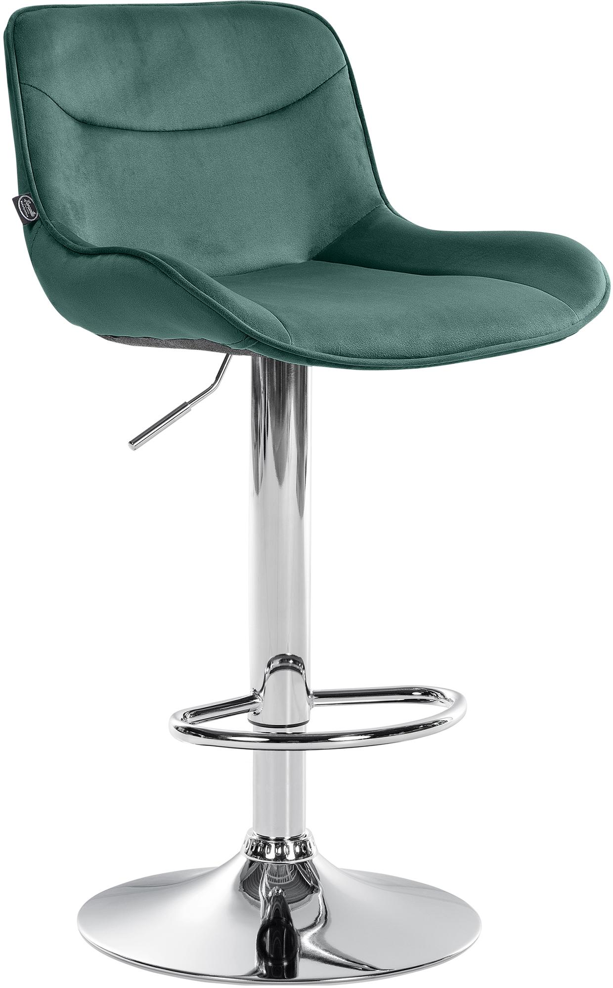 Verstelbare Fluwelen Barstoel - Kruk - 360° Draaibaar, Hoog Comfort Kleur groen Onderstel Kleur chroom