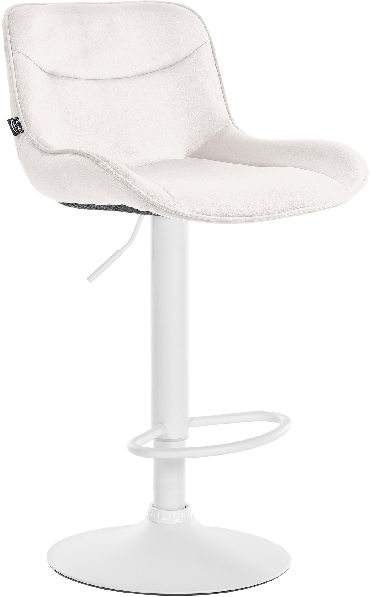 Verstelbare Fluwelen Barstoel - Kruk - 360° Draaibaar, Hoog Comfort Kleur crème Onderstel Kleur wit