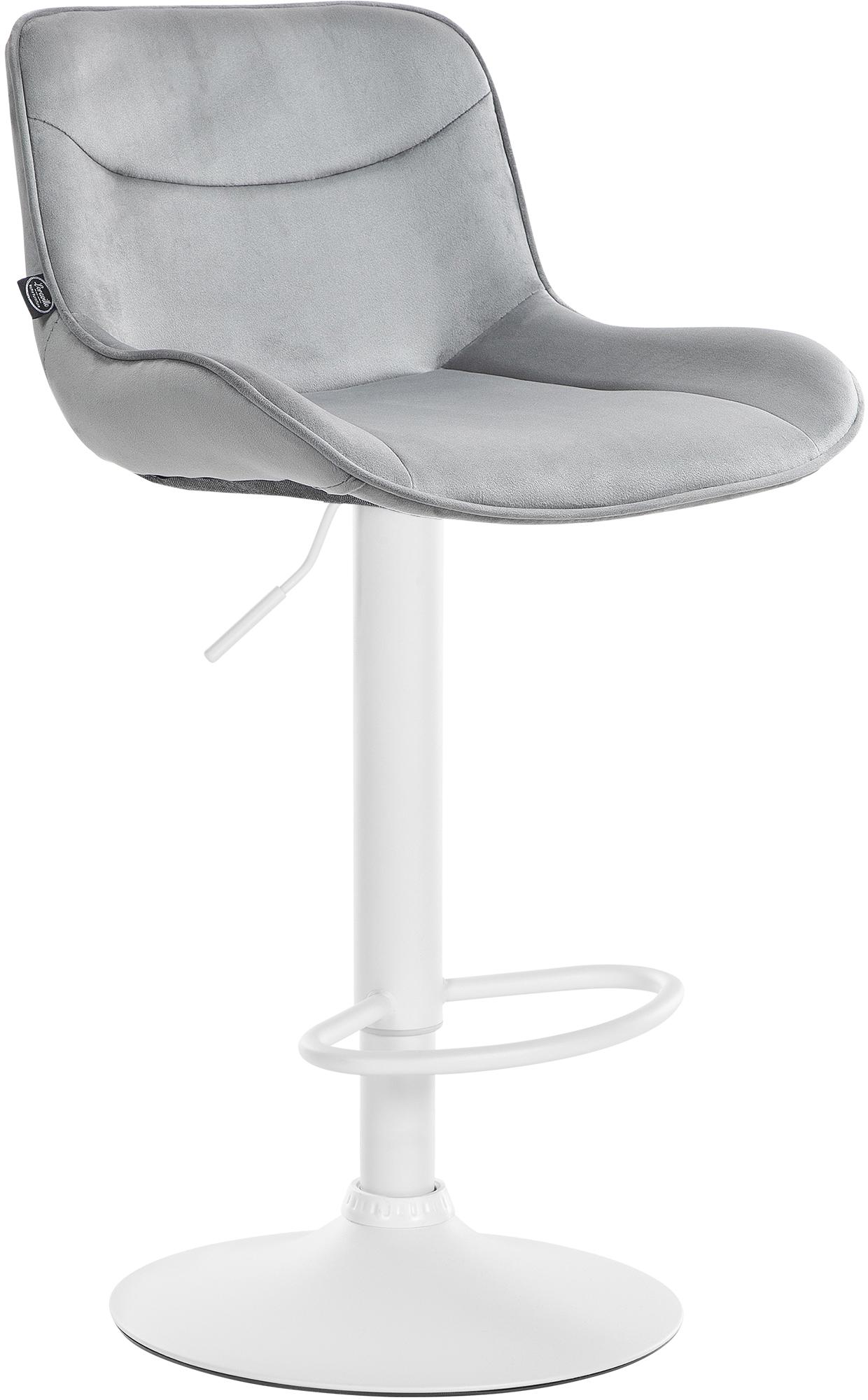 Verstelbare Fluwelen Barstoel - Kruk - 360° Draaibaar, Hoog Comfort Kleur grijs Onderstel Kleur wit