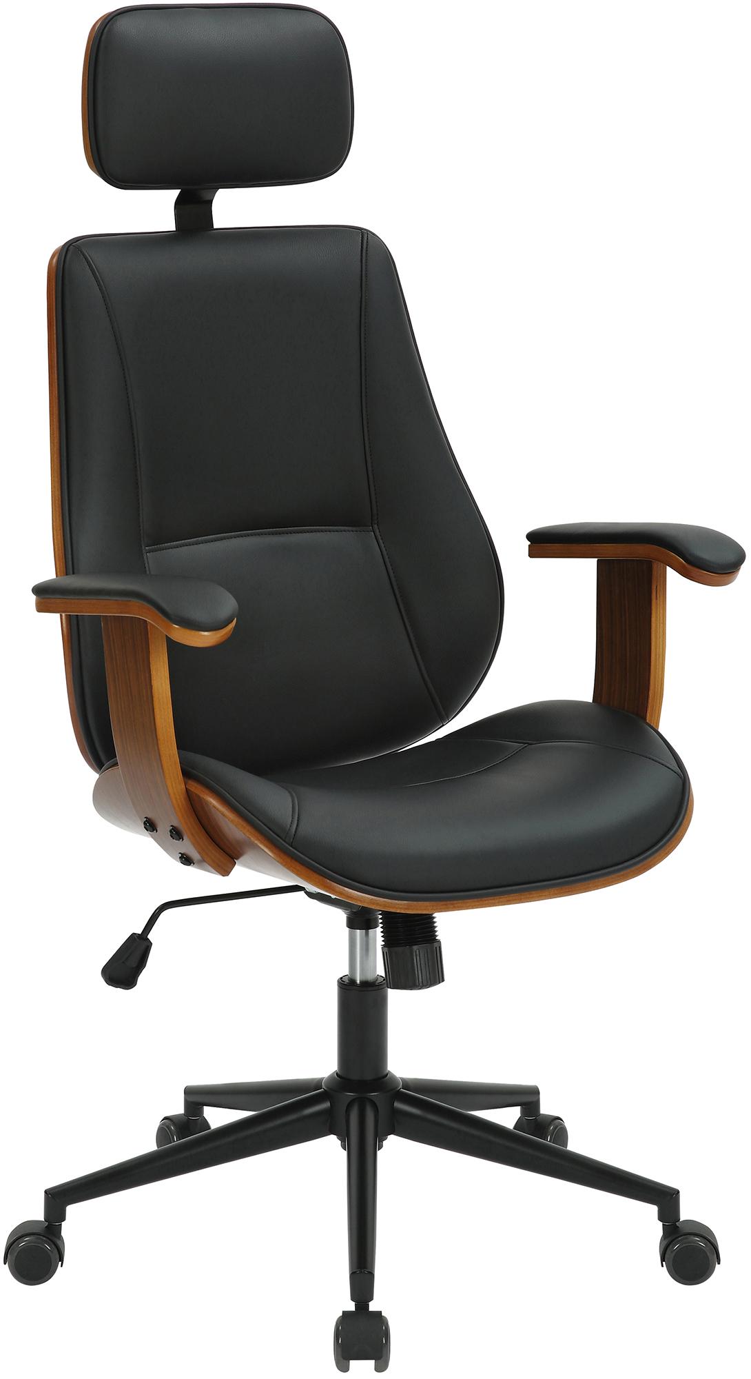 Ergonomische Lederen Bureaustoel - Kunstleren Stoel - In Hoogte Verstelbaar, Comfortabele Rugleuning Kleur walnoot/zwart